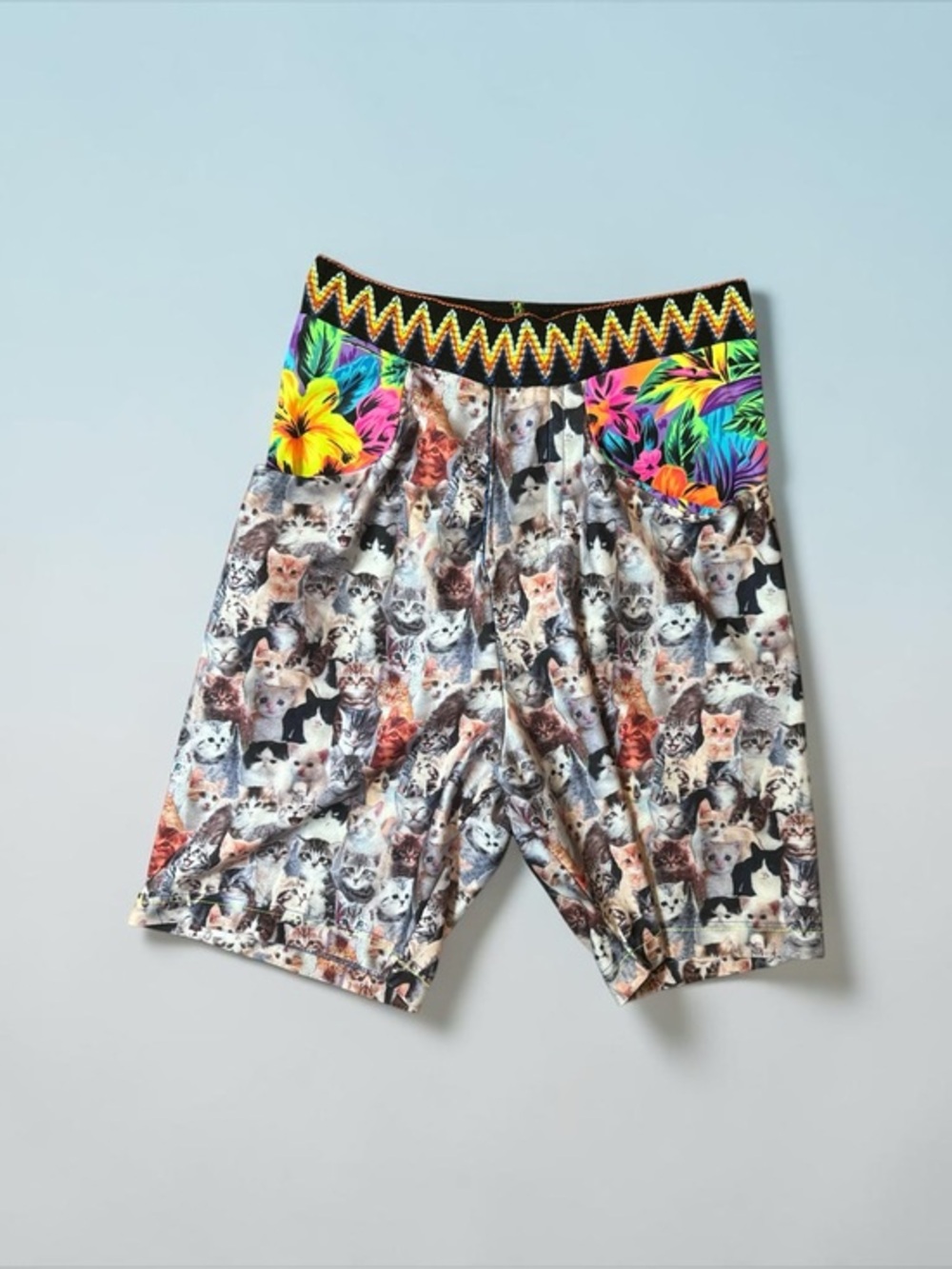 Women’s Handmade Multicolor Tropical Cat-Print Performance Bike Shorts Summer